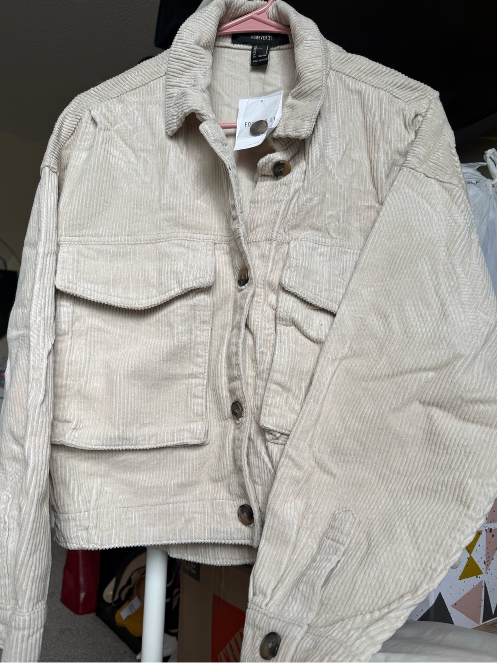 Forever 21 Cream Corduroy Boxy Utility Jacket